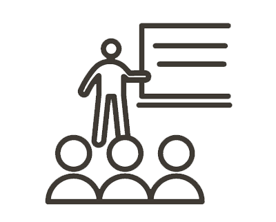 icon person yn rhoi cyflwyniad